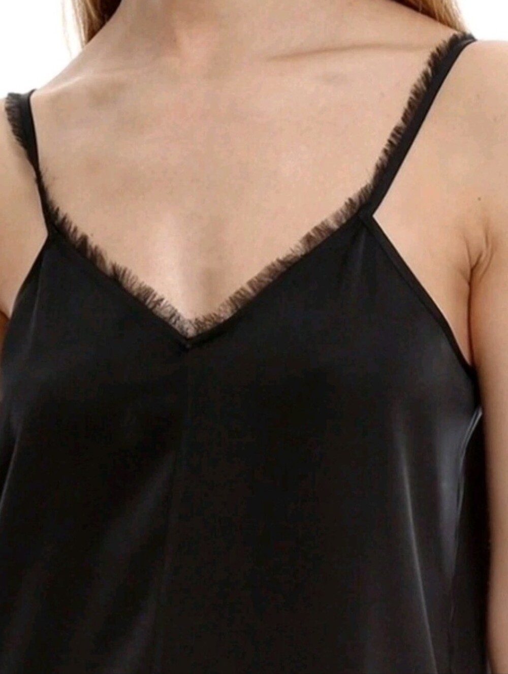 ATM Anthony Thomas Melillo Black Satin Fringe Trim Camisole S